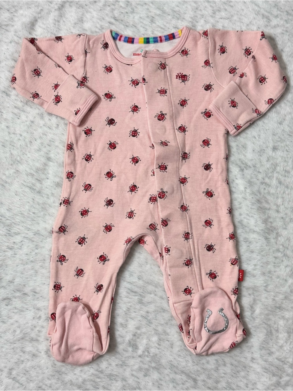 Magnetic Me Pink Ladybug Footie Sleeper 0-3M Baby Girl Organic Cotton Blush Bug